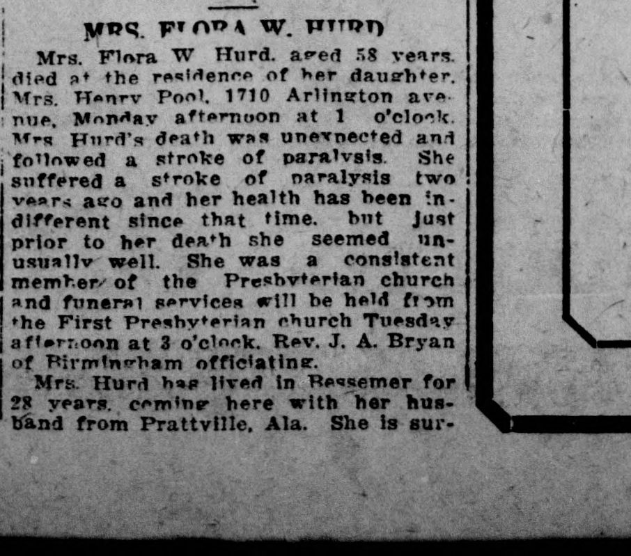 Flora W. Hurd obituary